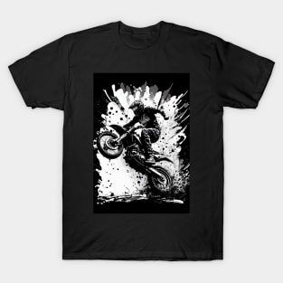 Dirt bike stunt - black and white cool background T-Shirt